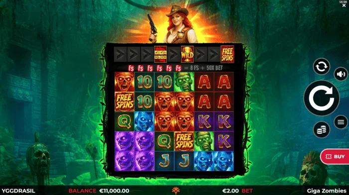 Giga Zombies - ekran gry z bębnami 6x5